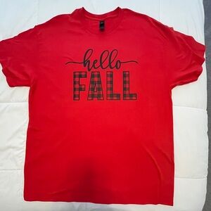 Red 'Hello Fall' Gildan Tee Size XL. NWOT